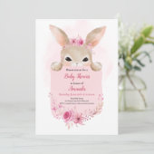 Invitation Fille Rabbit Baby shower Boho rose lapin Floral (Debout devant)