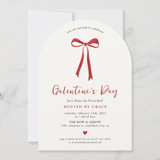 Invitation Fille Red Bow Galentine's Day (Devant)