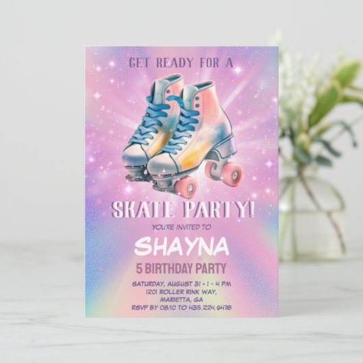 Invitation Fille Roller Patinage Anniversaire (Debout devant)