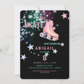 Invitation Fille Roller Patinage Noir Neon 8e fête d'annivers (Devant)