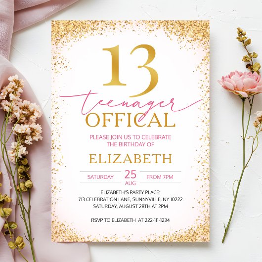 Invitation Fille rose 13e anniversaire