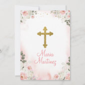 Invitation Fille rose 1ère Sainte Communion Croix d'or (Dos)