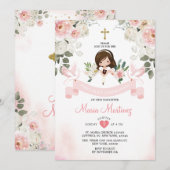 Invitation Fille rose 1ère Sainte Communion Croix d'or (Devant / Derrière)