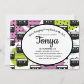 Invitation Fille Rose Années 80 90 Collage Cassette Rétro (Devant)