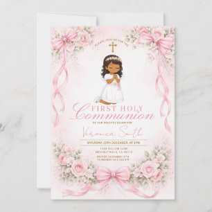 Invitation Fille rose arc floral Première Sainte Communion