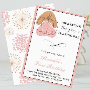 Invitation Fille Rose Automne Citrouille Halloween 1er Annive