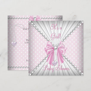 Invitation Fille rose Baby Shower Perles Points à pois