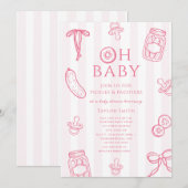 Invitation Fille Rose Baby Shower Pickles & Pacifiers (Devant / Derrière)