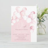 Invitation Fille rose ballons arche Baby shower (Debout devant)
