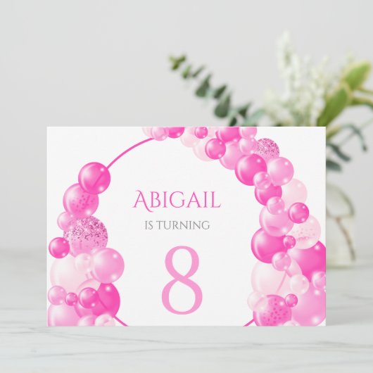 Invitation Fille rose Balloon Arch fête d'anniversaire (Debout devant)
