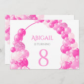 Invitation Fille rose Balloon Arch fête d'anniversaire (Devant / Derrière)