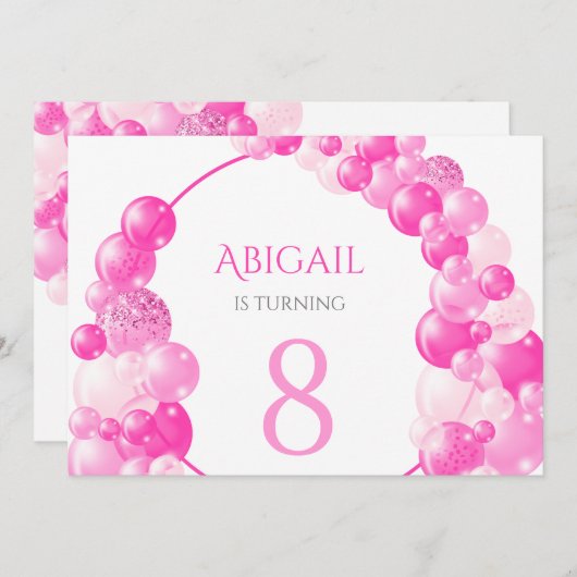 Invitation Fille rose Balloon Arch fête d'anniversaire (Devant / Derrière)