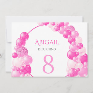 Invitation Fille rose Balloon Arch fête d'anniversaire
