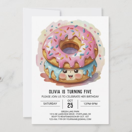 Invitation Fille Rose beignets Anniversaire (Devant)