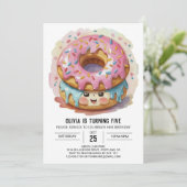 Invitation Fille Rose beignets Anniversaire (Debout devant)