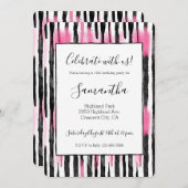 Invitation Fille rose blanc noir Zèbre rayures (Devant / Derrière)