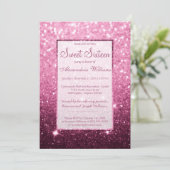 Invitation Fille rose bordeaux faux parties scintillant bokeh (Debout devant)