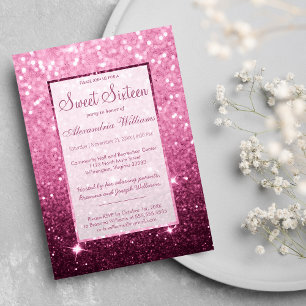Invitation Fille rose bordeaux faux parties scintillant bokeh