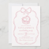 Invitation Fille rose Bow à main moderne Anniversaire (Devant)