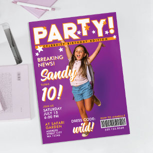 Invitation Fille Rose Coloré Amusant 12ème Fête de Célébrité