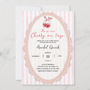 Invitation Fille Rose Coquette Cerise Sur Le Haut Bébé Shower