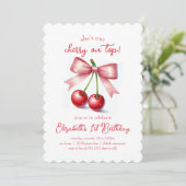Invitation Fille rose Coquette rouge Cherry Premier anniversa (Debout devant)