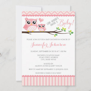Invitation Fille rose de l'invitation Chevron de baby