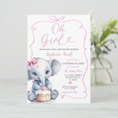 Invitation Fille Rose dessinée à la main avec Baby shower élé (Debout devant)