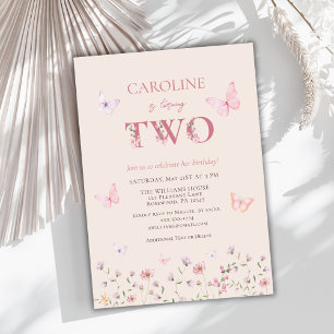 Invitation Fille rose deuxième anniversaire