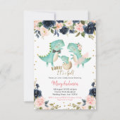 Invitation Fille rose Dinosaure Tropical Baby shower Roar Inv (Devant)