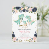 Invitation Fille rose Dinosaure Tropical Baby shower Roar Inv (Debout devant)