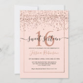 Invitation Fille rose en or confetti rose pâle chic Sweet 16 (Devant)