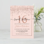 Invitation Fille rose en or confetti rose pâle chic Sweet 16 (Debout devant)