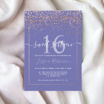 Invitation Fille rose en or confetti violet bleu chic Sweet 1<br><div class="desc">Un confetti en feuille d'or rose girly,  élégant et chic et bordure géométrique Sweet 16 anniversaire invitation,  sur une couleur perwinkle violet modifiable de l'année arrière - plan et une police de script moderne élégant,  il est parfait pour élégante fête de fille.,  ajoutez votre photo à l'arrière</div>