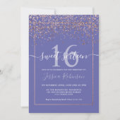 Invitation Fille rose en or confetti violet bleu chic Sweet 1 (Devant)