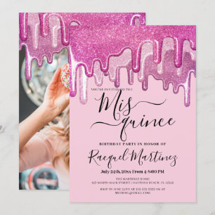 Invitation Fille rose épaisse Parties scintillant Drives Phot