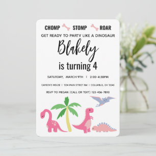 Invitation Fille Rose et Bleue Anniversaire Dinosaure