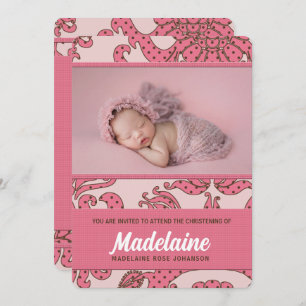 Invitation Fille rose et Brown Vintage florale Christening
