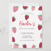 Invitation Fille rose et fraise rouge Berry premier anniversa (Devant)