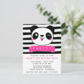 Invitation Fille rose et noir Joyeux Panda fête d'anniversair (Debout devant)