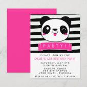 Invitation Fille rose et noir Joyeux Panda fête d'anniversair (Devant / Derrière)