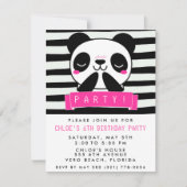 Invitation Fille rose et noir mignonne Panda fête d'anniversa (Devant)
