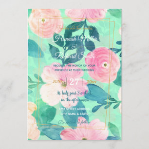 Invitation Fille rose et Turquoise peinture à la main design