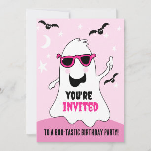 Invitation Fille rose fantôme Halloween Anniversaire
