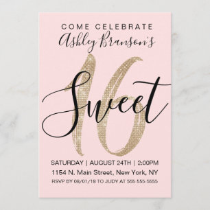 Invitation Fille rose Faux Gold Sequin Parties scintillant Sw