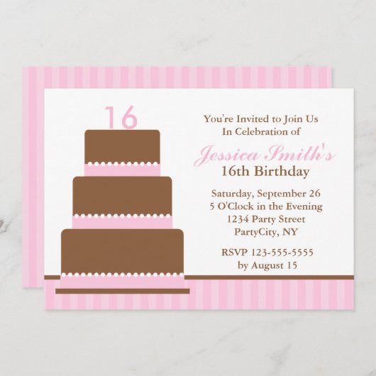 Invitation Fille Rose Fête d'anniversaire (Devant / Derrière)