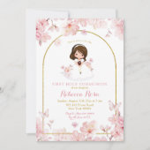 Invitation Fille rose Fleur de cerisier première sainte commu (Devant)