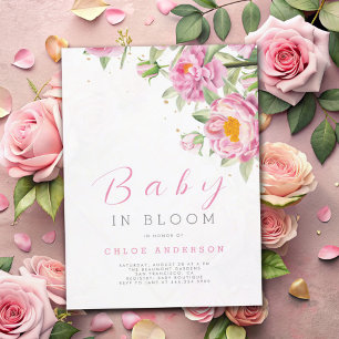 Invitation Fille Rose Floral bébé en Fleur Douche Douche mign