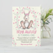 Invitation Fille rose Floral Bunny Fête d'anniversaire (Debout devant)