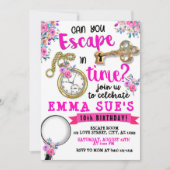 Invitation Fille rose Floral Escape Room Anniversaire (Devant)